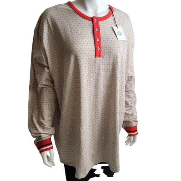 NWT Hearth & Hand Magnolia Women 2XL Sleep Shirt Nightgown Cotton Blend Red Trim - Picture 1 of 10